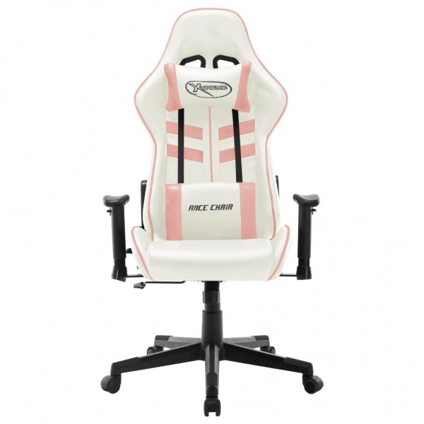 Silla de gaming de cuero sintético blanco y rosa M 2