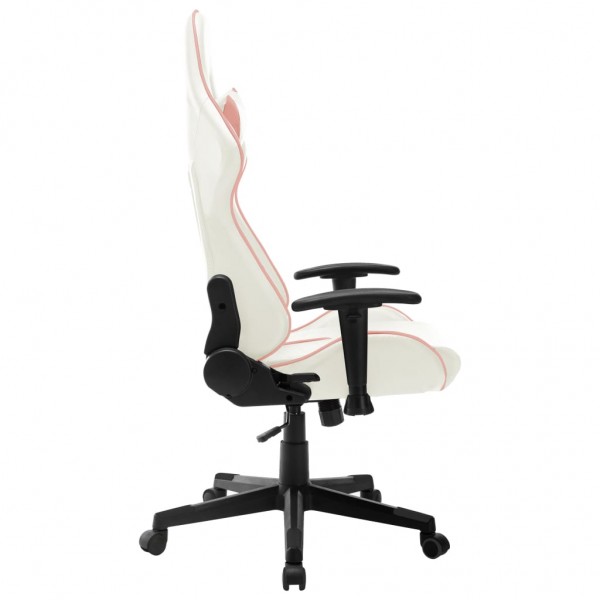 Silla de gaming de cuero sintético blanco y rosa M 3