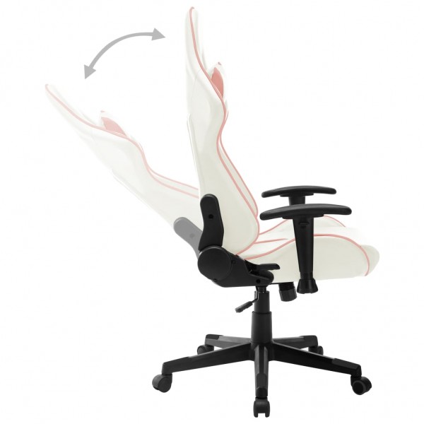 Silla de gaming de cuero sintético blanco y rosa M 5