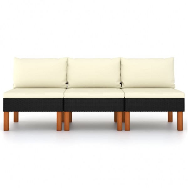 Sofás centrales 3 uds ratán sintético y madera de eucalipto D