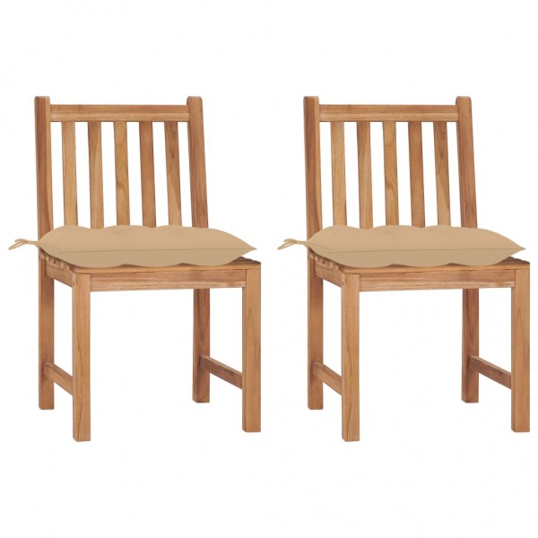 Sillas de jardín 2 unidades madera maciza de teca con cojines D