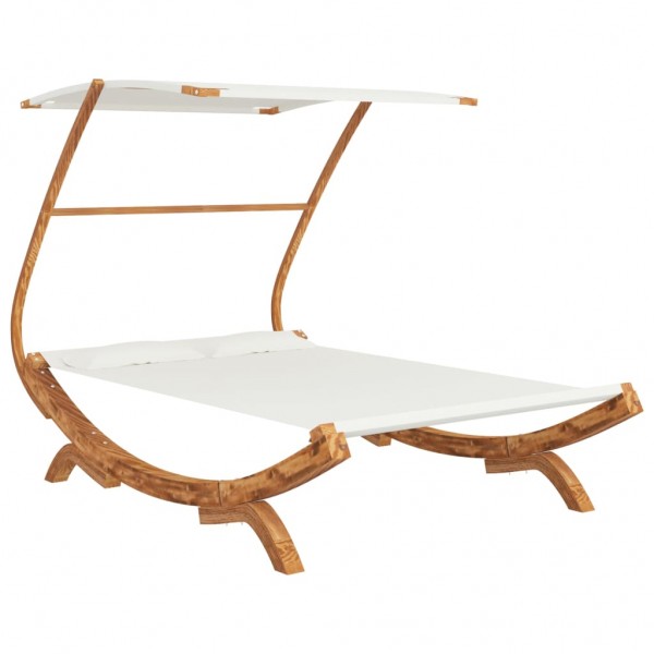 Tumbona con dosel madera maciza curvada crema 165x203x138 cm M 2