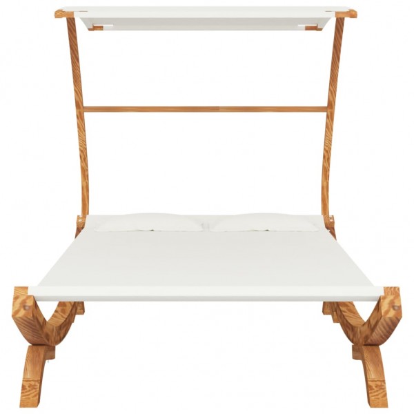 Tumbona con dosel madera maciza curvada crema 165x203x138 cm M 4