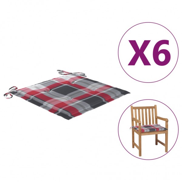 Cojines de silla de jardín 6 uds tela a cuadros rojo 50x50x3 cm D