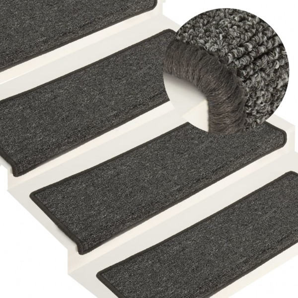 Alfombras de peldaños de escalera 15 uds gris y negro 65x21x4cm D