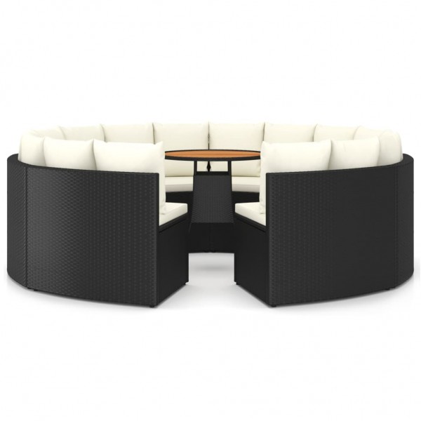 Set de sofás de jardín 9 piezas y cojines ratán sintético negro D