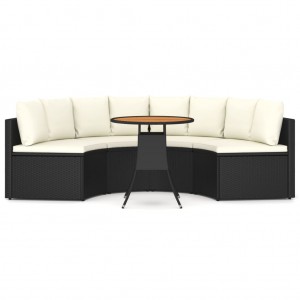 Set de sofás de jardim 5 peças e almofadas ratão sintético preto H