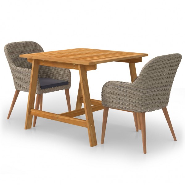 3 pcs conjunto de jantar para jardim castanho D