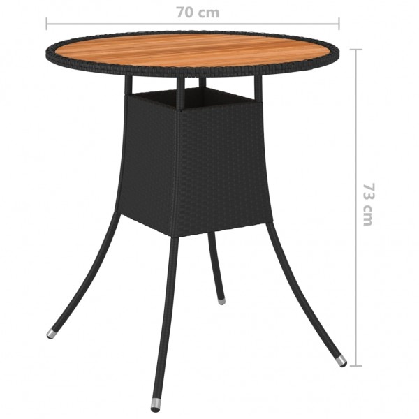 Mesa de jantar p/ jardim Ø 70 cm vime PE e acácia maciça preto M 5