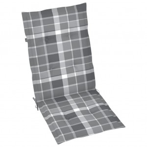 Cojín silla jardín respaldo alto 2 uds cuadros gris 120x50x3 cm H