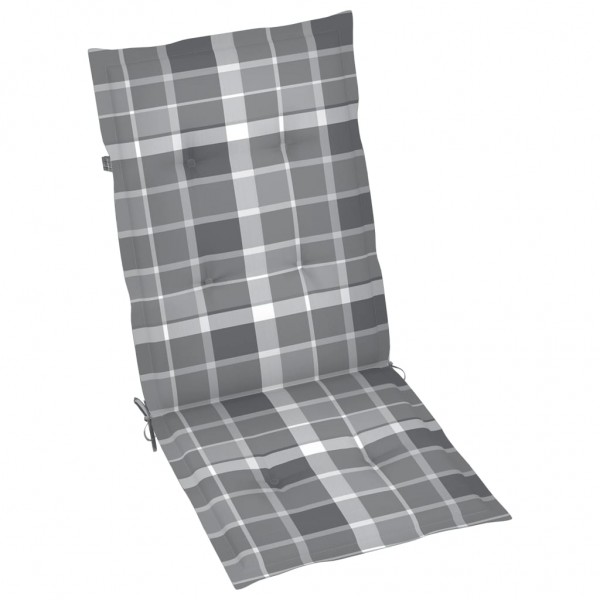 Cojín silla jardín respaldo alto 2 uds cuadros gris 120x50x3 cm M 2