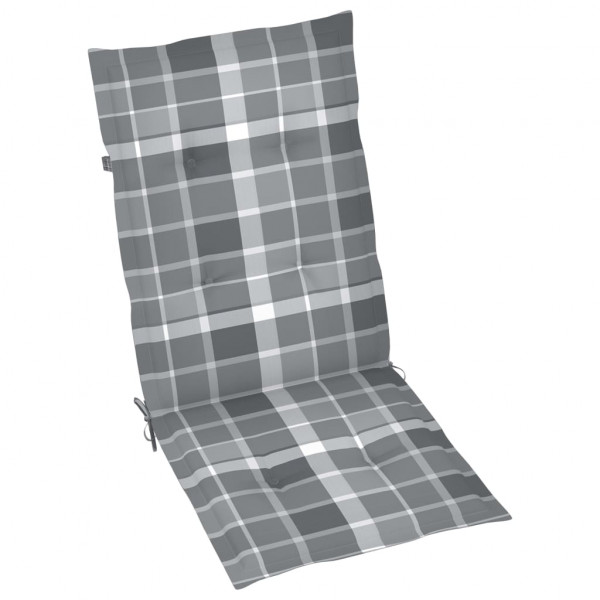 Cojín silla jardín respaldo alto 4 uds cuadros gris 120x50x3 cm M 2