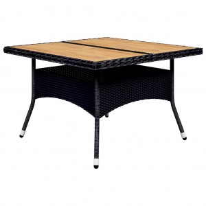 Set de comedor de jardín 9 pzas ratán PE y madera acacia negro H