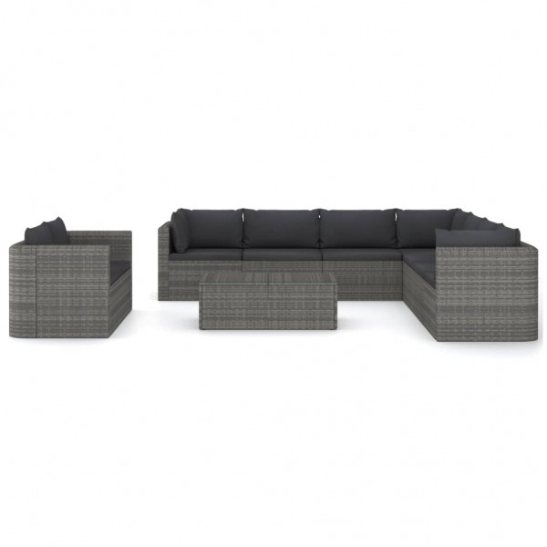 Set de muebles de jardín 10 pzas ratán sintético y cojines gris M 2