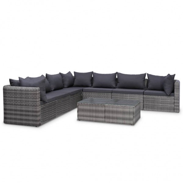 10 pcs conjunto lounge de jardim c/ almofadões vime PE cinzento M 3