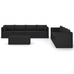 9 pcs conjunto lounge de jardim c/ almofadões vime PE preto H