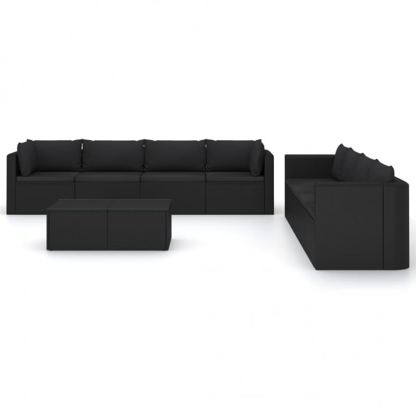 Set muebles de jardín 9 piezas y cojines ratán sintético negro M 2