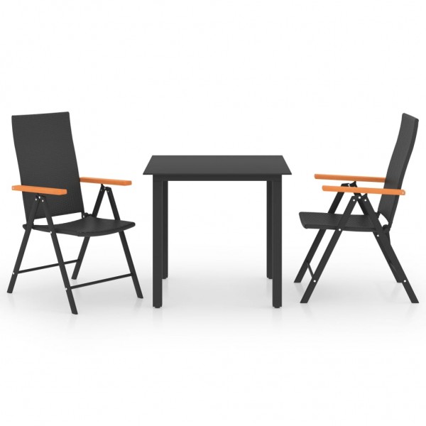 Juego de comedor para jardín 3 piezas negro y marrón D