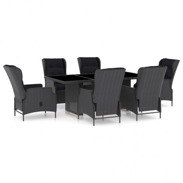 Set comedor jardín 7 pzas cojines ratán sintético gris oscuro D