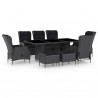 Set comedor jardín 9 pzas cojines ratán sintético gris oscuro 1