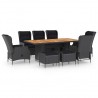 Set comedor jardín 9 pzas cojines ratán sintético gris oscuro 1