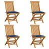 Cadeiras de jardim c/ almofadões azul real 4 pcs teca maciça 1