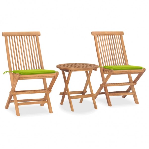 Set comedor de jardín plegable 3 piezas madera de teca cojines D