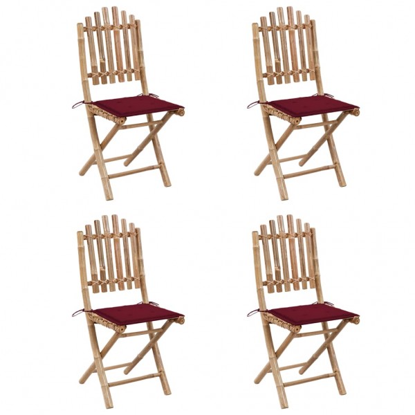 5 pcs conj. de jantar dobrável c/ almofadões p/ exterior bambu M 4