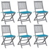 Cadeiras exterior dobráveis c/ almofadões 6 pcs acácia maciça 1