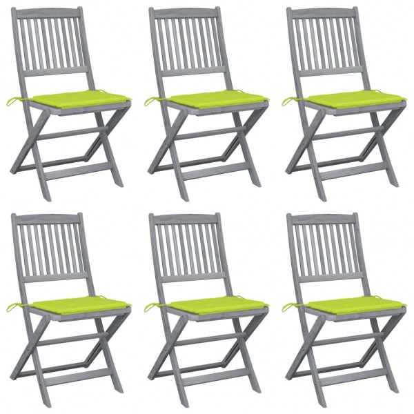 Sillas de jardín plegables 6 uds cojines madera maciza acacia D