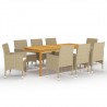 Juego de comedor de jardín 9 piezas beige 1
