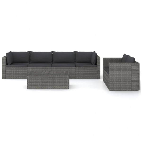 Set de muebles de jardín 7 pzas y cojines ratán sintético gris M 2