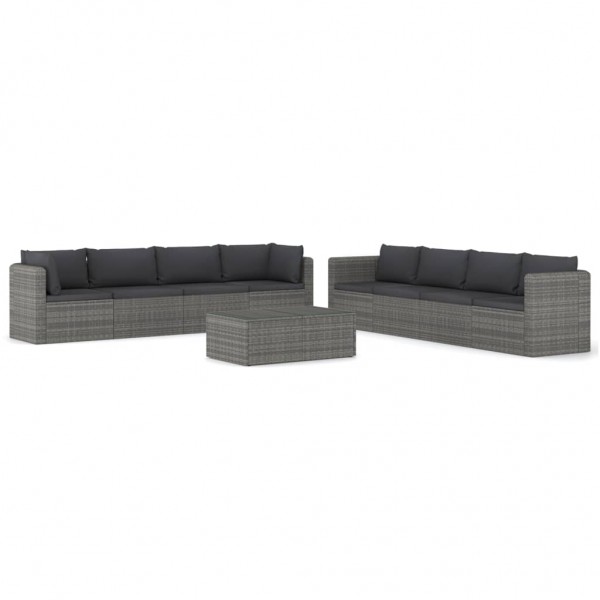 Set de muebles de jardín 9 pzas ratán sintético y cojines gris D