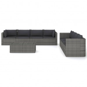 Set de muebles de jardín 9 pzas ratán sintético y cojines gris H