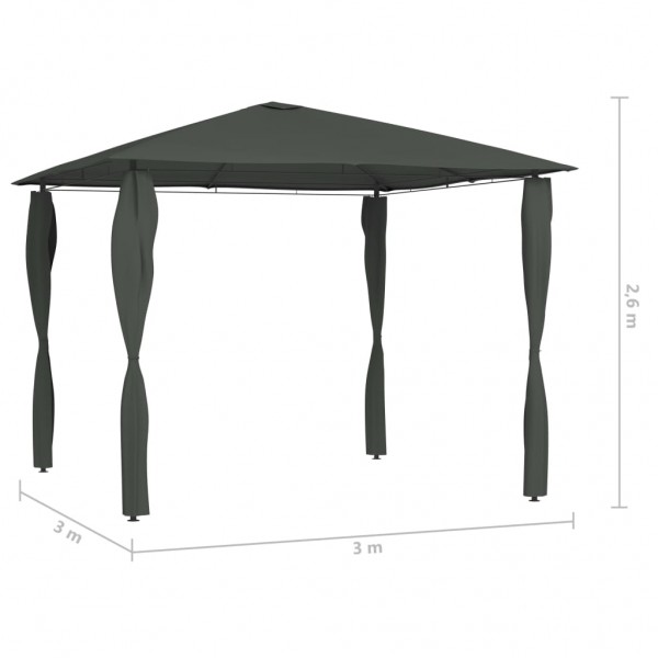 Gazebo 3x3x2.6 m com capas para postes 160 g/m² antracite M 4