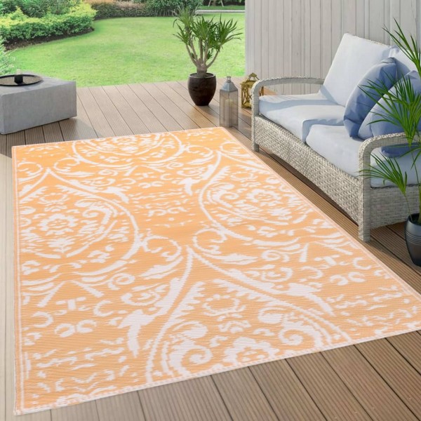 Alfombra de exterior PP naranja y blanco 120x180 cm D
