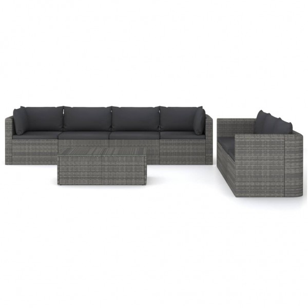 Set de muebles de jardín 8 pzas y cojines ratán sintético gris D