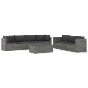 Set de muebles de jardín 8 pzas y cojines ratán sintético gris H