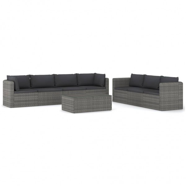 Set de muebles de jardín 8 pzas y cojines ratán sintético gris M 2