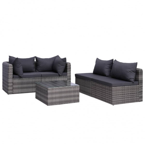 Set de muebles de jardín 8 pzas y cojines ratán sintético gris M 3