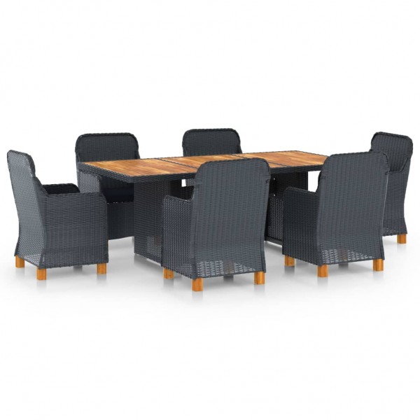 Set comedor jardín 7 pzas cojines ratán sintético gris oscuro D
