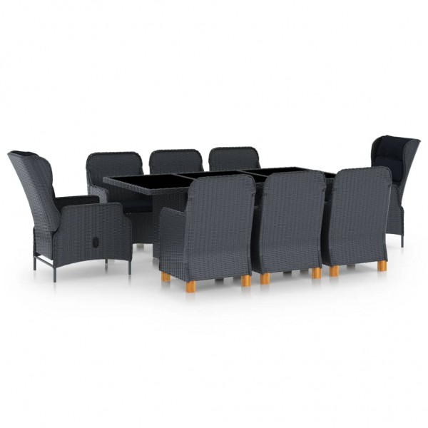 Set comedor jardín 9 piezas cojines ratán sintético gris oscuro D