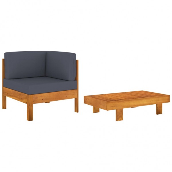2 pcs conj. lounge de jardim c/ almofadões cinza-escuro acácia D