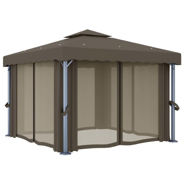 Gazebo com cortina 3x3 m alumínio cinzento-acastanhado M 2