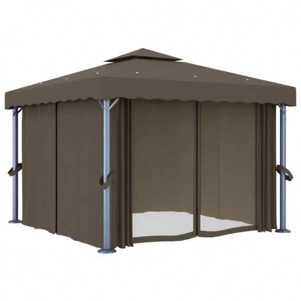 Gazebo com cortina 3x3 m alumínio cinzento-acastanhado M 3