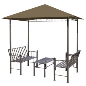 Cenador con mesa y bancos gris taupe 2.5x1.5x2.4 m 180 g/m² H