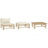 Set de muebles de jardín 3 piezas bambú y cojines blanco crema 1