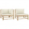 2 pcs conj. lounge p/ jardim em bambu c/ almofadões branco nata 1