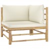 2 pcs conj. lounge p/ jardim em bambu c/ almofadões branco nata 2
