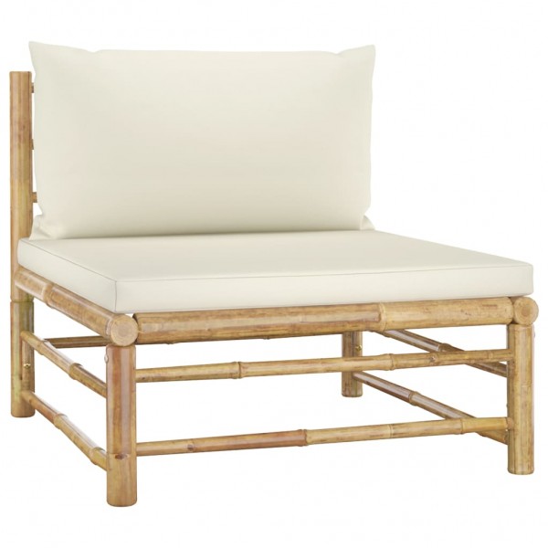 2 pcs conj. lounge p/ jardim em bambu c/ almofadões branco nata M 3